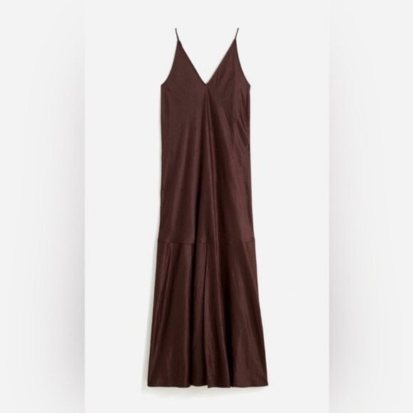 Madewell Satin Sleeveless Maxi Slip Dress Dark Carob Size 10 - Picture 5 of 10